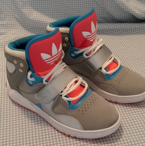 ADIDAS OG high top sneakers silver, grey orange, blue, white-Velcro straps - Picture 3 of 10